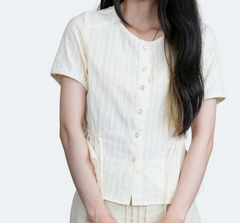 LUCINA TOP- Áo Sơ Mi Có Dây Rút Eo YMY Chất Liệu Boi Thêu Phong Cách Nữ Tính, Thanh Lịch (Y06BLS06)