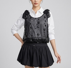 LUMI TOP - Váy 2 Dây Chất Liệu Lưới Đính Kim Sa Phong Cách Thời Trang