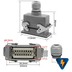 Giắc cắm (jack cắm) phích cắm 16 chân 16A HDC-HE-016-F HDC-HE-016-M hướng lên