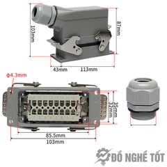 Đầu nối 16 chân, đầu nối 16 pin 16A hướng ngang