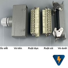 Giắc cắm (jack cắm) phích cắm 16 chân 16A HDC-HE-016-F HDC-HE-016-M hướng lên