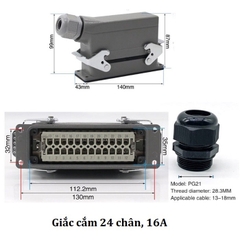 Jack cắm công nghiệp, phích cắm công nghiệp 24 chân 16A