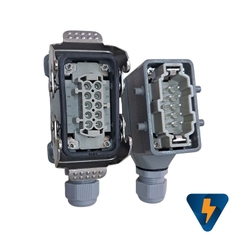 Đầu nối 10 pin + 1 Pe 16A đế nổi hướng bên hông