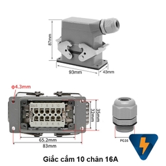 Heavy Duty Connector 10 Pin, AC 500 Volt  16A 6kv 3