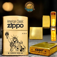 Vỏ Case Zippo Đồng Nguyên Khối Mẫu Nữ Thần Tự Do, Quà Tặng Sưu Tầm