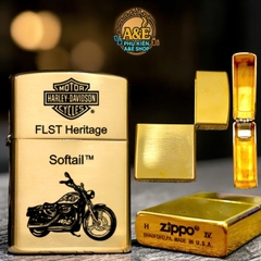 Vỏ Case Zippo Đồng Nguyên Khối Mẫu Xe Harley Davison, Quà Tặng Sưu Tầm