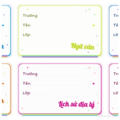 Nhãn vở Y2K DOODLE môn học đầy đủ lớp 1-12 - In tên theo yêu cầu