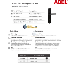 Khóa vân tay Adel khách sạn US11-LB9B/LS9B là giải pháp thông minh cho hệ thống quản lý ra vào phòng khách sạn hiện đại