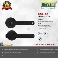 Khóa vân tay cửa phòng Giovani GSL-S3 màu đen