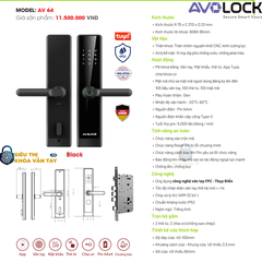 Khóa vân tay Avolock cửa gỗ AV 64 tích hợp công nghệ nhận diện vân tay siêu nhạy, mở khóa nhanh chóng.