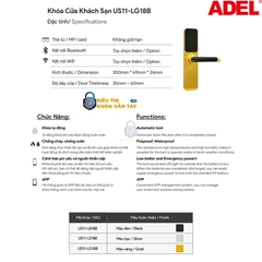 Khóa vân tay Adel khách sạn US11-LB18B/LG18B là dòng khóa điện tử cao cấp, chuyên dụng cho hệ thống quản lý phòng khách sạn hiện đại