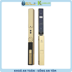 Khóa vân tay Kassler cửa nhôm KL‑599 CNC‑02 tích hợp mở khóa bằng Face ID 3D, nhận diện lòng bàn tay, vân tay, mật mã, thẻ từ và chìa cơ
