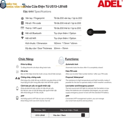 Khoá vân tay cửa phòng Adel US13 - LB16B