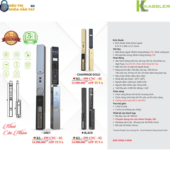Khóa vân tay Kassler cửa nhôm KL‑599 CNC‑02 tích hợp mở khóa bằng Face ID 3D, nhận diện lòng bàn tay, vân tay, mật mã, thẻ từ và chìa cơ