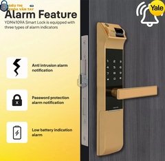 Khóa thông minh Yale YDM4109A GOLD sở hữu thiết kế sang trọng với màu vàng nổi bật, tạo điểm nhấn thẩm mỹ cho ngôi nhà