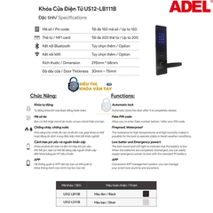 Khóa cửa điện tử Adel US12-LB111B/LS111B là dòng khóa thông minh cao cấp được thiết kế cho cửa gỗ và cửa nhôm hiện đại