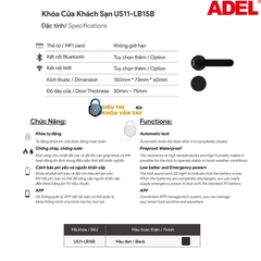 Khóa vân tay cửa Adel khách sạn US11-LB15B là giải pháp thông minh cho hệ thống quản lý ra vào phòng khách sạn hiện đại
