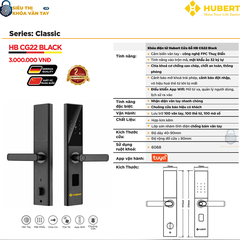 Khóa vân tay cửa gỗ Hubert CG22 BLACK tích hợp công nghệ nhận diện vân tay siêu nhạy