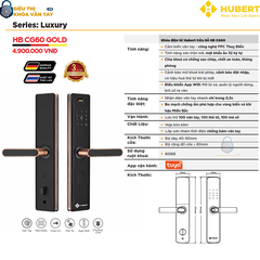 Khóa vân tay cửa gỗ Hubert CG60 GOLD bảo mật an toàn cho gia đình bạn