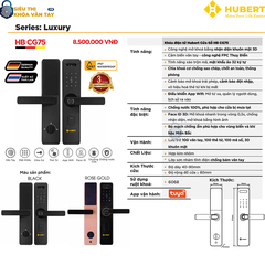 Khóa vân tay cửa gỗ Hubert CG75 an toàn chống trộm