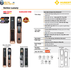 Khóa vân tay cửa gỗ Hubert CG77 thiết kế hiện đại