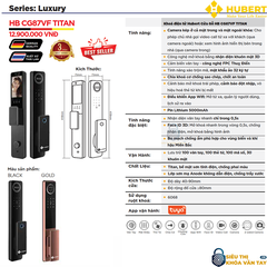 Khóa vân tay cửa gỗ Hubert CG87VF TITAN thông minh bảo mật