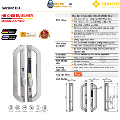Khóa vân tay cửa nhôm Hubert CNI8 EU SILVER thông minh bảo mật
