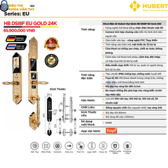 Khóa vân tay đại sảnh Hubert DSI8F EU GOLD 24K với thiết kế sang trọng và tính năng bảo mật cao