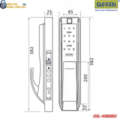 Khóa vân tay Giovani cửa gỗ GSL-K888BG màu đen vàng