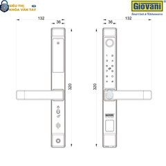 Khóa vân tay Giovani GSL-208GY màu xám, thiết kế sang trọng cho cửa nhôm, tiện lợi và an toàn