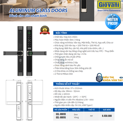 Khóa vân tay Giovani GSL-8801G màu vàng, thiết kế tinh tế, bảo mật tuyệt đối cho cửa nhôm