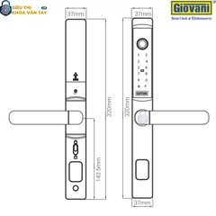 Khóa vân tay Giovani GSL-K511S màu bạc, thiết kế đẹp mắt và bảo mật hiệu quả cho cửa nhôm
