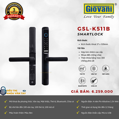 Khóa vân tay Giovani GSL-K511S màu đen, giải pháp bảo mật lý tưởng cho cửa nhôm, dễ dàng sử dụng