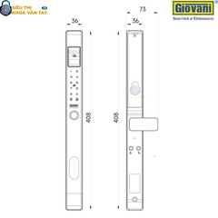 Khóa vân tay Giovani GSL-Z2FB màu đen, thiết kế tinh tế, bảo mật tuyệt đối cho cửa nhôm