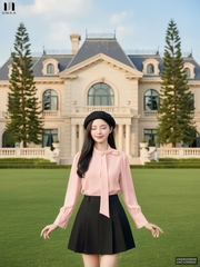 Sơ mi cổ tàu vạt nơ điệu đà, nữ tính UNSM2509006