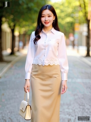 Sơ Mi Cổ Đức Dài Tay Ren Gấu  Công Sở Nữ Thanh Lịch Mềm Mịn UNSM2507029