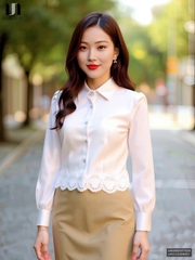 Sơ Mi Cổ Đức Dài Tay Ren Gấu  Công Sở Nữ Thanh Lịch Mềm Mịn UNSM2507029