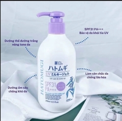 Sữa dưỡng thể nâng tông REIHAKU HATOMUGI Tone Up UV Milky Gel SPF31 PA+++ Pump Type 250ml - 4513574036628