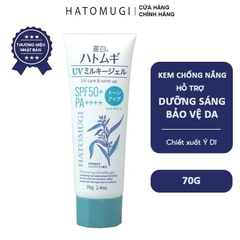 Kem chống nắng nâng tông REIHAKU HATOMUGI Tone Up UV Milky Gel SPF50 PA++++ Mint Green Color Tube 70g -4513574037489