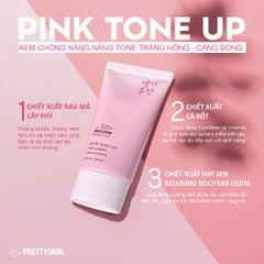 KEM CHỐNG NẮNG NÂNG TONE TRẮNG HỒNG (PRETTYSKIN PINK TONE UP SUN CREAM) dung tích: 50ml, dạng tuýp, hiệu PRETTYSKIN