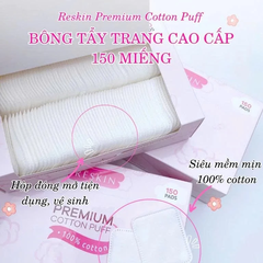 Bông tẩy trang loại vuông hiệu RESKIN, Premium, kích thước 5*5cm, đóng gói bán lẻ 140 hộp/thùng, 150 miếng/hộp, mới 100%