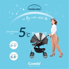 Xe đẩy Combi Umbretta 4 bánh quay tự động ghi silver