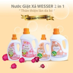 Nước giặt xả Wesser 2in1 nhập khẩu Hàn Quốc cho quần áo bé mềm mại, tươi mới loại bỏ mùi hôi (1200ml)