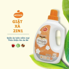 Nước giặt xả Wesser 2in1 nhập khẩu Hàn Quốc cho quần áo bé mềm mại, tươi mới loại bỏ mùi hôi (1200ml)