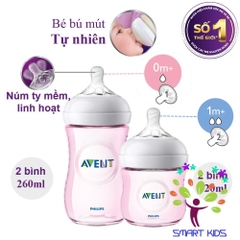 Bộ bình sữa 125ml và 260ml, ty ngậm thiết kế tự nhiên Philips Avent cho trẻ từ 0 tháng tuổi