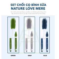 Bộ 2 cọ rửa bình và núm ti Silicone cao cấp NATURE LOVE MERE Hàn Quốc