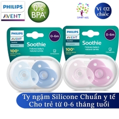 Bộ 2 ty ngậm silicone Soothie Philips Avent cho trẻ từ 0-6 tháng tuổi