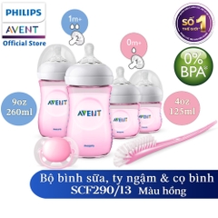 Bộ bình sữa 125ml và 260ml, ty ngậm thiết kế tự nhiên Philips Avent cho trẻ từ 0 tháng tuổi