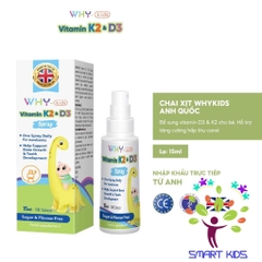 Xịt bổ sung Vitamin K2D3 WHYkids 15ml nhập khẩu từ Anh Quốc giúp hấp thụ canxi tốt cho bé lớn khỏe