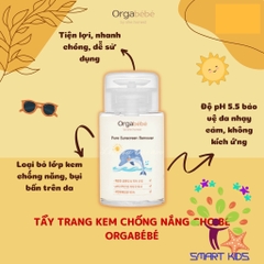 Nước tẩy trang kem chống nắng hữu cơ ORGABÉBÉ cho bé 3m+ dung dịch làm sạch kem chống nắng trên da trẻ em 150ml